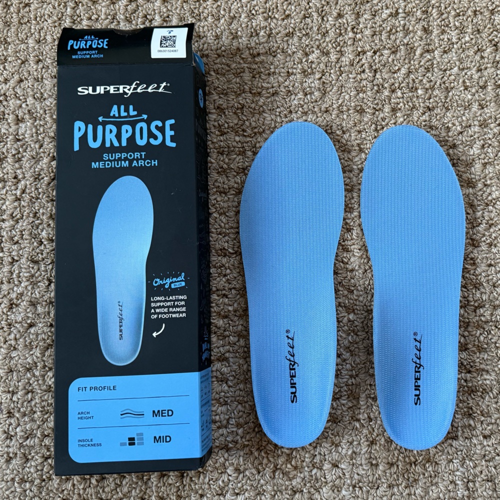 Superfeet all purpose arch support insoles - size M7.5-9, W8.5-10